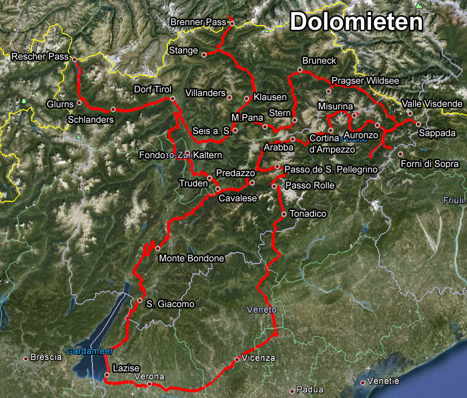 kaart Dolomieten